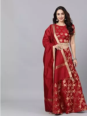 Maroon Brocade Design Lehenga Blouse With Dupatta