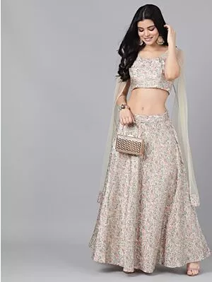 Cream Lehenga With Cape Dupatta