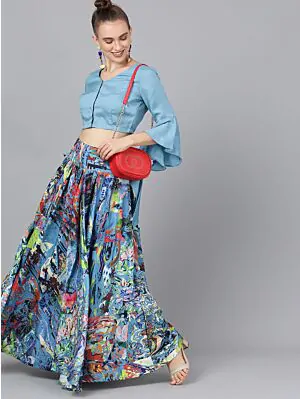 Blue Digital Print Lehenga With Blouse