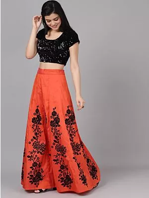 Rust & Black Lehenga Blouse With Dupatta
