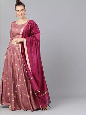 Mauve Foil Print Lehenga Choli With Banarasi Dupatta