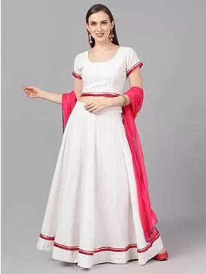 White Lurex Design Lehenga Blouse With Dupatta