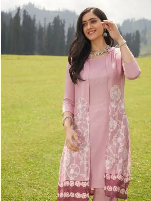 Rose Gold Printed Double Layered Kurta & Palazzo Set