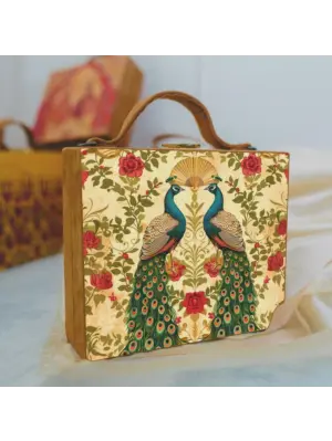 Women Floral Peacock Printed Suitcase Style Clutch