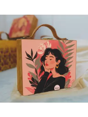 Women Pink Girl Printed Suitcase Style Clutch