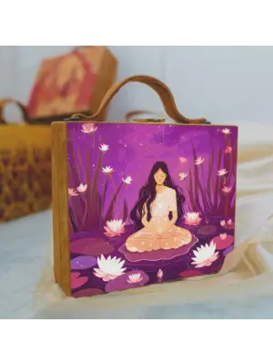 Women Girl With Lotus Printed Suitcase Style Clutch