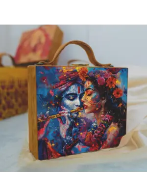 Women Radha Krishna Portrait Suitcase Style Clutch