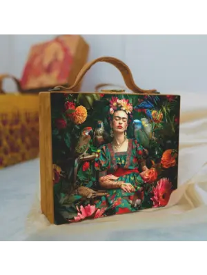 Women Frida Kahlo Printed Suitcase Style Clutch