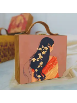 Women Floral Hair Girl Printed Suitcase Style Clutch