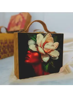 Women Floral Girl Portrait Suitcase Style Clutch