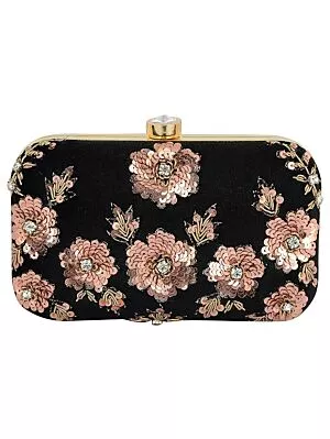 Stone Embedded Embroidered Box Clutch Bag Purse