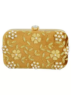 Women Golden Bridal Embroidered Clutch For Parties