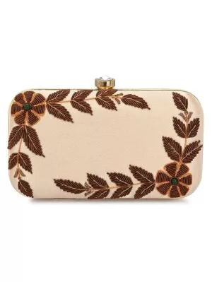 Handicraft Hand Embroidered Peach Box Clutch Bag