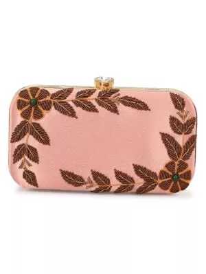 Women Embellished Pink Box Clutch Bag Purse for Bridal
