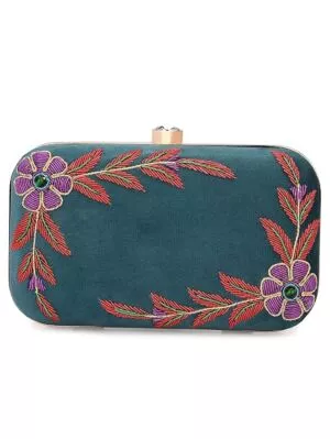 Handicraft Embroidered Box blue Clutch Bag Purse for Bridal