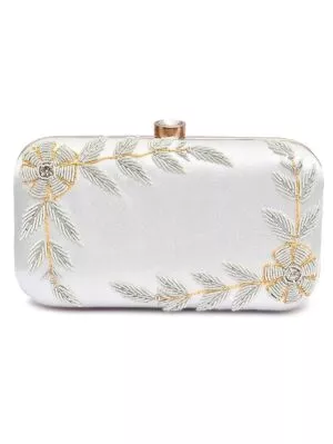  Embroidered White Box Clutch Bag Purse for Bridal 