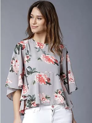 Women Grey Printed Peplum Top