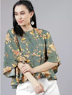 Women Teal Floral Printed Peplum Top