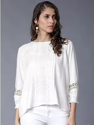 Women Off-White Self Design A-Line Top