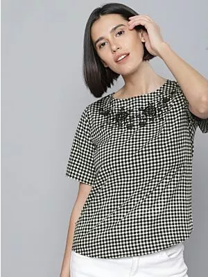 Women Black Checked Top