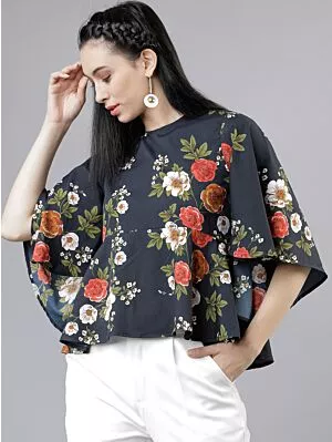 Women Blue Floral Printed Peplum Top