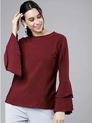 Women Burgundy Solid Top