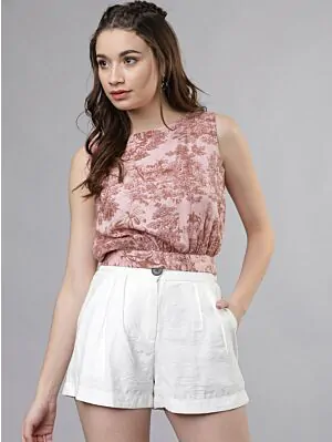 Women Beige Printed Blouson Top
