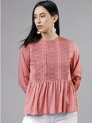 Women Pink Self Design Peplum Top