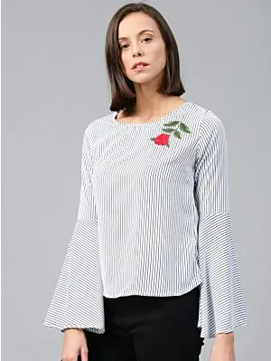 Women White Striped Top