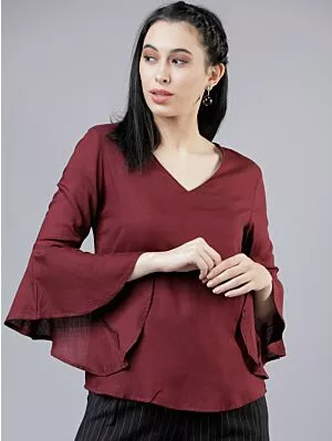 Women Burgundy Solid Top