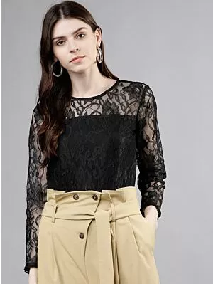 Women Black Self Design Top