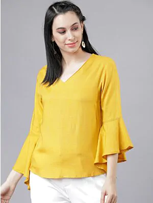 Women Mustard Solid Top
