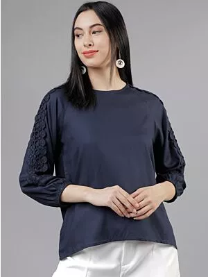 Women Navy Blue Solid Top
