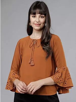 Women Rust Brown Solid A-Line Top
