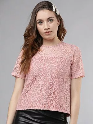 Women Peach-Coloured Self Design Top