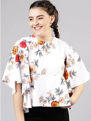 Women Off-White and Beige Floral Printed Peplum Top