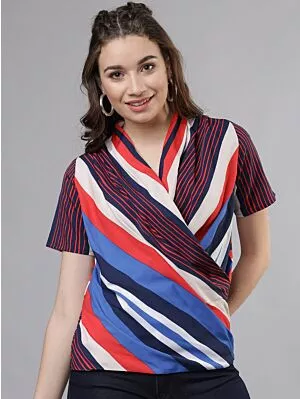 Women Striped Wrap Top