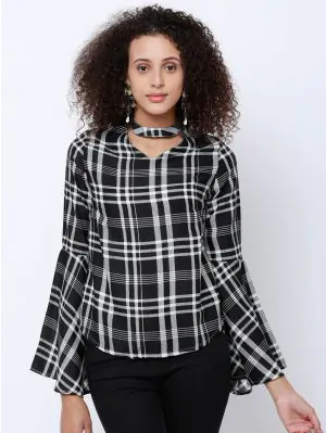 Women Black Checked Top