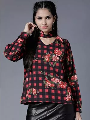 Women Black Printed Top