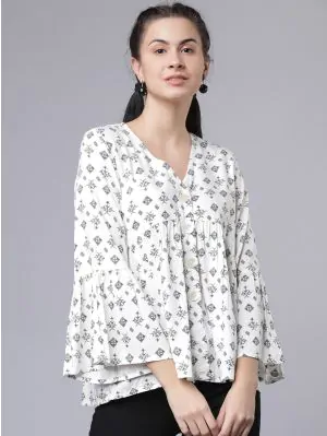 Women White Printed A-Line Top