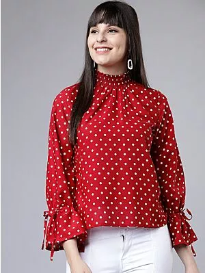 Women Red & White Polka Dot Printed Top