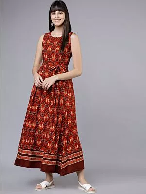 Red Stylish Printed Maxi Gown
