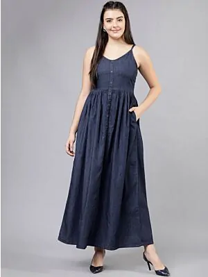 Women Solid Navy Blue Maxi Dress