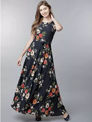 Women Navy Blue Printed Maxi Dress