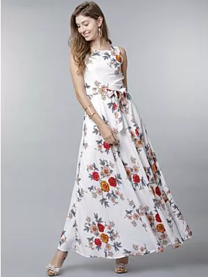 Women White Printed Maxi Dress