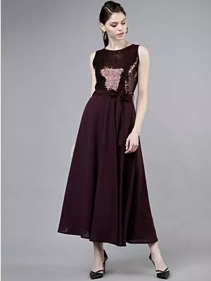 Women Purple Embellished Fit and Flare Dress