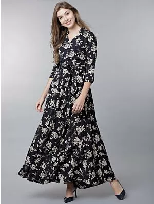 Women Navy Blue Printed Maxi Dress
