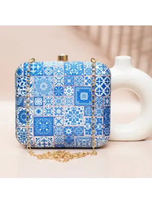 Woman Blue Mandala Pattern Printed Clutch