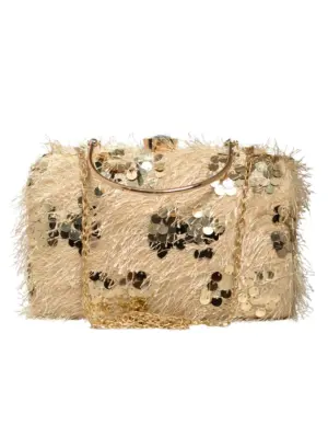 Women Beige Sequins Fabric Party Clutch