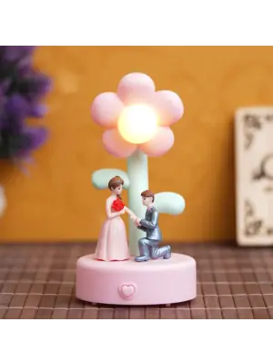 Miniature Lovely Couple Statue with Flower Table Lamp